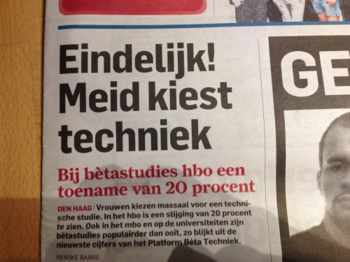 Hoewel het bericht reden geeft tot vreugde vind ik het woord 'meid' verschrikkelijk . 