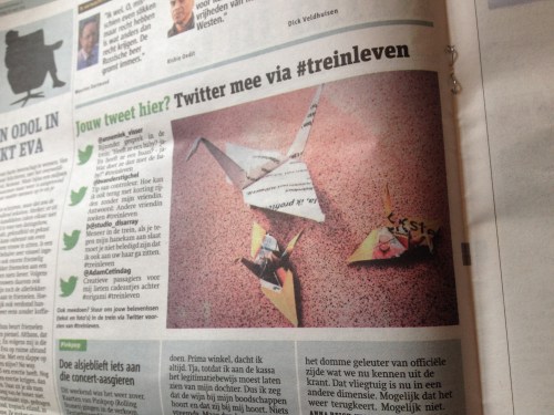 Dit vind ik dan wel weer leeuk. Via twitter meedoen met #treinleven. Ik heb tijd genoeg.