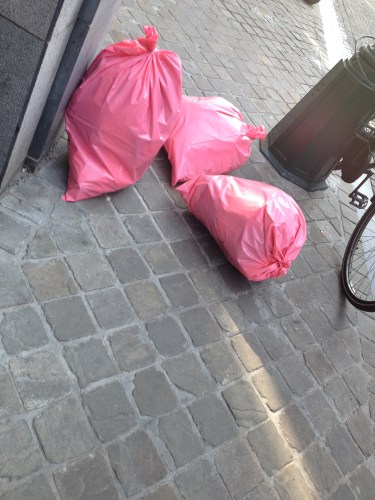 Ik zie ik zie...roze vuilniszakken