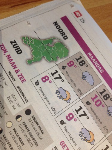 Volgens de krant gaat het regenen vandaag. Ik ben niet helemaal tegen