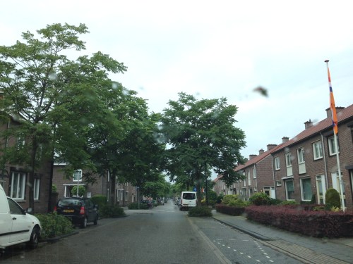 Ik krijg een lift van de man want het regent.